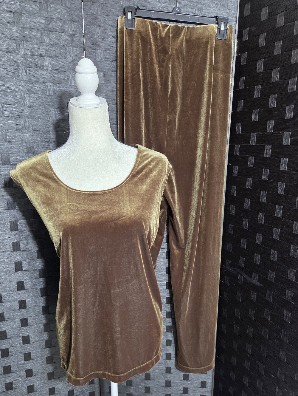 ✨ Susan Graver Liquid Velvet 2-Piece Set Tunic & Pants Olive Gold 2X - Picture 3 of 12